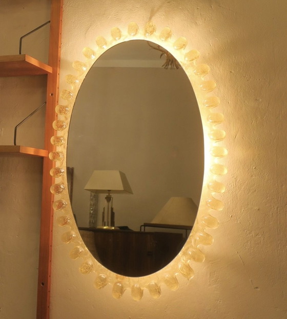 Image 1 of Egon Hillebrand Large Oval Lucite Illuminated Wall Mirror,