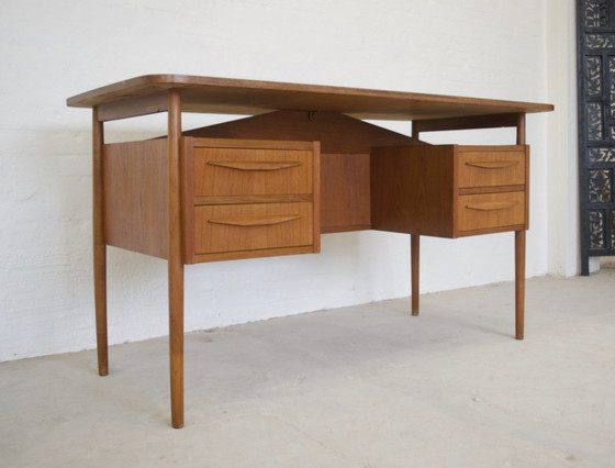 Image 1 of Danish Teak Desk By Gunnar Nielsen For Tibergaard.