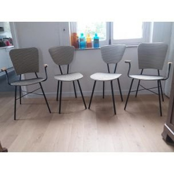 Image 1 of Set of 4 vintage chairs with striped patterns, 1950s