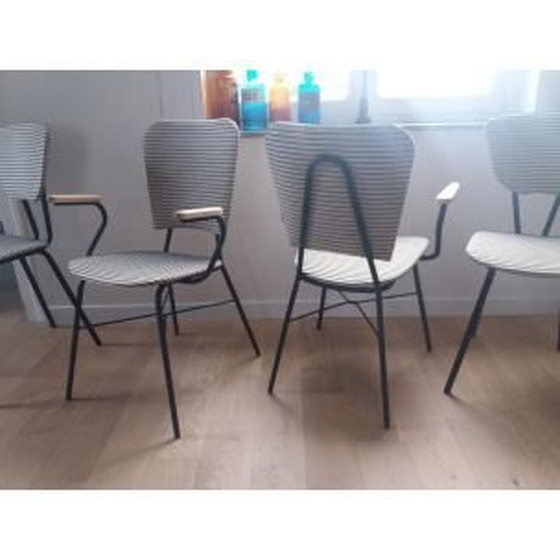 Image 1 of Set of 4 vintage chairs with striped patterns, 1950s