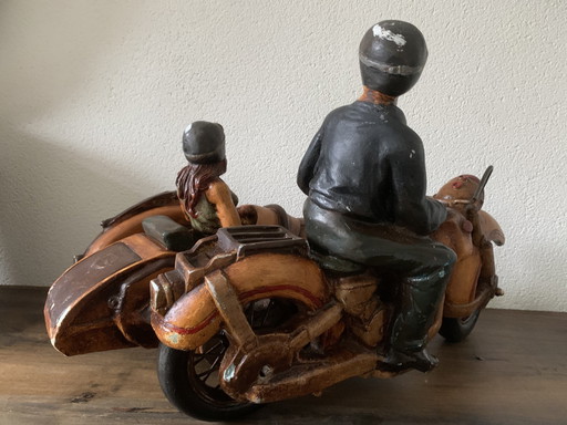 Statue Man Motorcycle With Sidecar