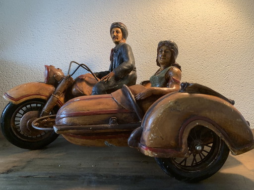 Statue Man Motorcycle With Sidecar