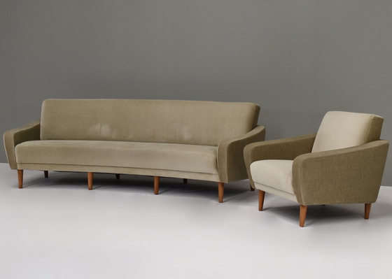 Image 1 of Vintage Curved Sofa and Armchair in original mohair