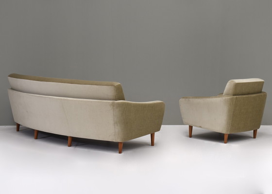 Image 1 of Vintage Curved Sofa and Armchair in original mohair