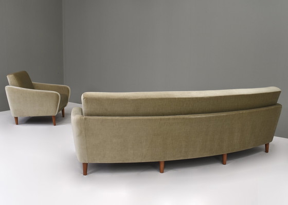 Image 1 of Vintage Curved Sofa and Armchair in original mohair