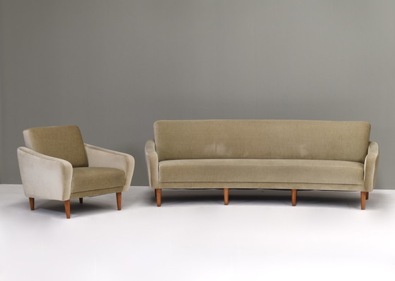 Image 1 of Vintage Curved Sofa and Armchair in original mohair