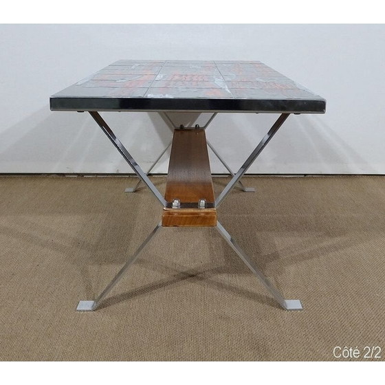 Image 1 of Vintage ceramic and chrome metal coffee table, 1960