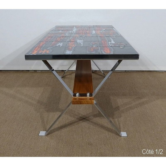 Image 1 of Vintage ceramic and chrome metal coffee table, 1960