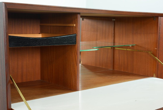 Image 1 of Louis Van Teeffelen Design Teak Wooden High Sideboard For Webe With Ceramic Ravelli Tiles. The Netherlands, 1960S.