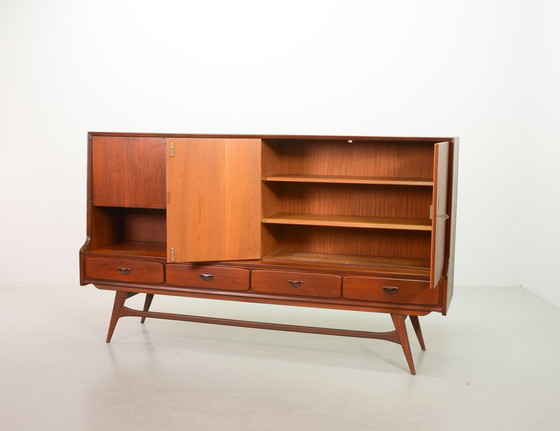 Image 1 of Louis Van Teeffelen Design Teak Wooden High Sideboard For Webe With Ceramic Ravelli Tiles. The Netherlands, 1960S.