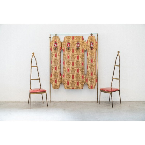 Image 1 of Pair of vintage brass chairs with coat hanger by Paolo Buffa for Pozzi and Verga, Italy 1950