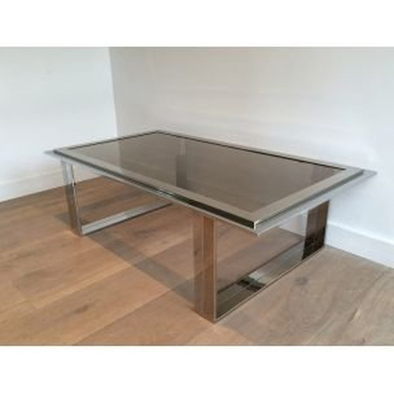 Image 1 of French vintage coffee table in chrome and brass, 1970