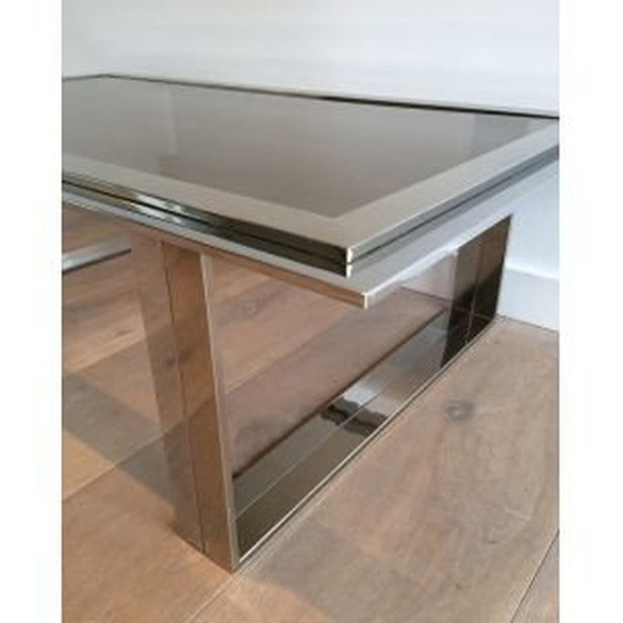 Image 1 of French vintage coffee table in chrome and brass, 1970