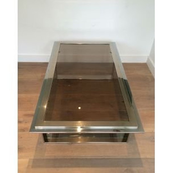 Image 1 of French vintage coffee table in chrome and brass, 1970