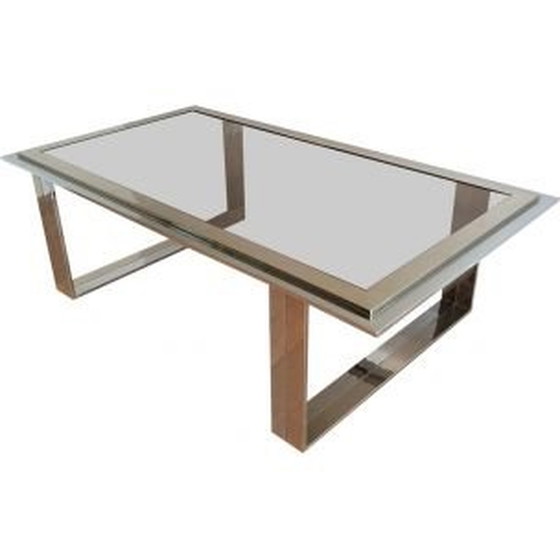Image 1 of French vintage coffee table in chrome and brass, 1970