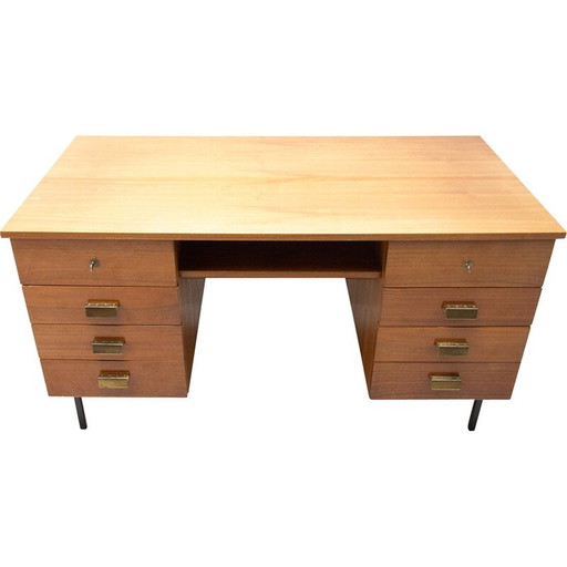 Vintage desk in beech, iron and plastic, Czechoslovakia 1970s