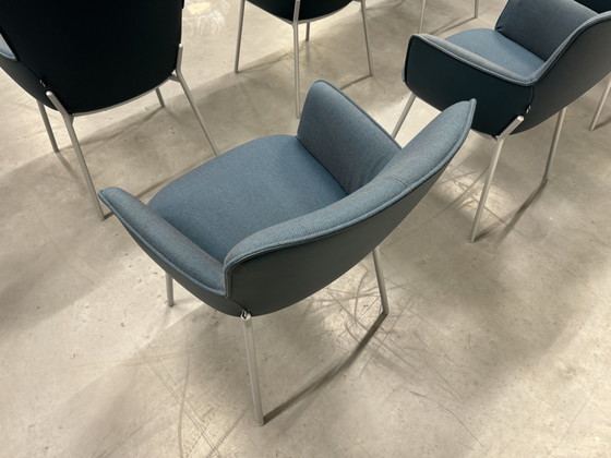 Image 1 of 6 chaises de salle à manger Rolf Benz 655 bleu tissu cuir