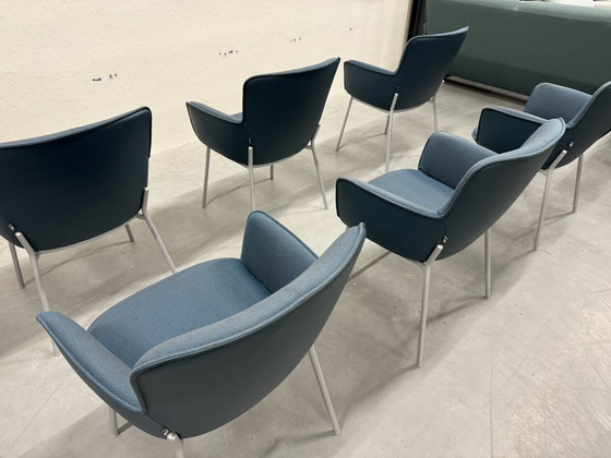 Image 1 of 6 chaises de salle à manger Rolf Benz 655 bleu tissu cuir