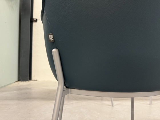 Image 1 of 6 Rolf Benz 655 Dining Chairs Blue Fabric Leather