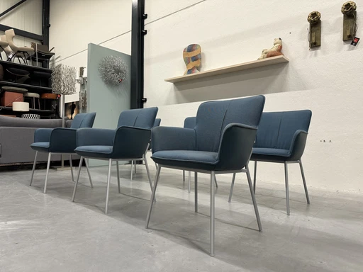 6 Rolf Benz 655 Dining Chairs Blue Fabric Leather