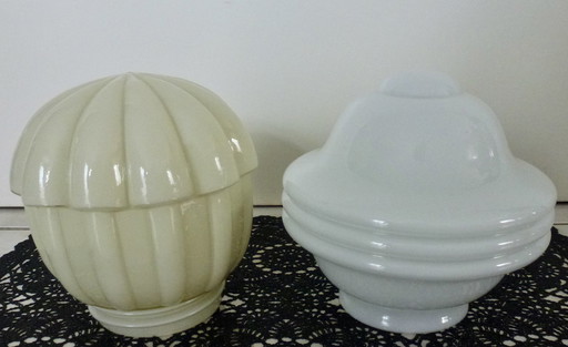 Ceiling Lamp, Wall Lamp Or Table Lamp - Thabur - Cone And Artichoke Glass - Opaline Glass - Art Deco