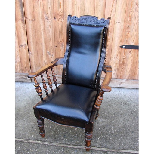Oakwood and natural leather vintage armchair