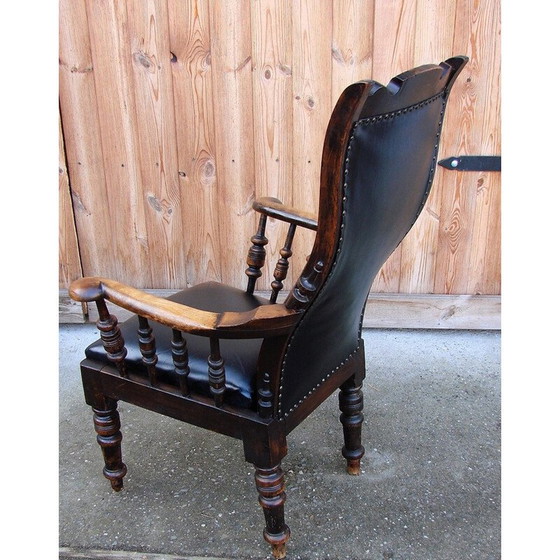 Image 1 of Poltrona vintage in legno di quercia e pelle naturale