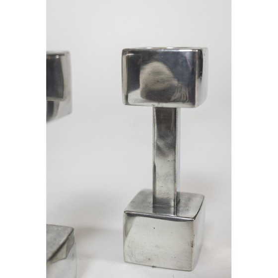 Image 1 of Pair of vintage cast aluminum candlesticks, Denmark 1960