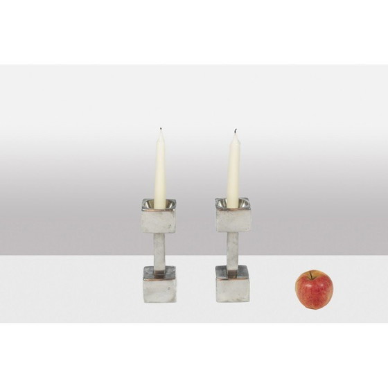 Image 1 of Pair of vintage cast aluminum candlesticks, Denmark 1960