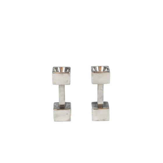 Image 1 of Pair of vintage cast aluminum candlesticks, Denmark 1960