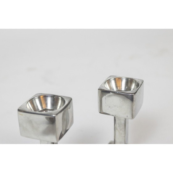 Image 1 of Pair of vintage cast aluminum candlesticks, Denmark 1960