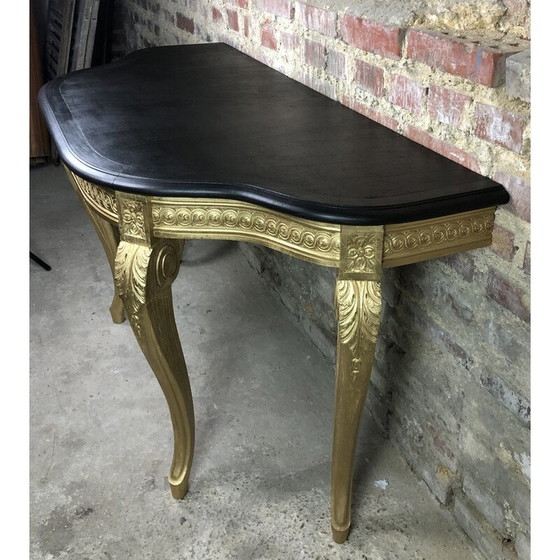 Image 1 of Consolle vintage in legno intagliato con piano in legno cerato nero, 1980