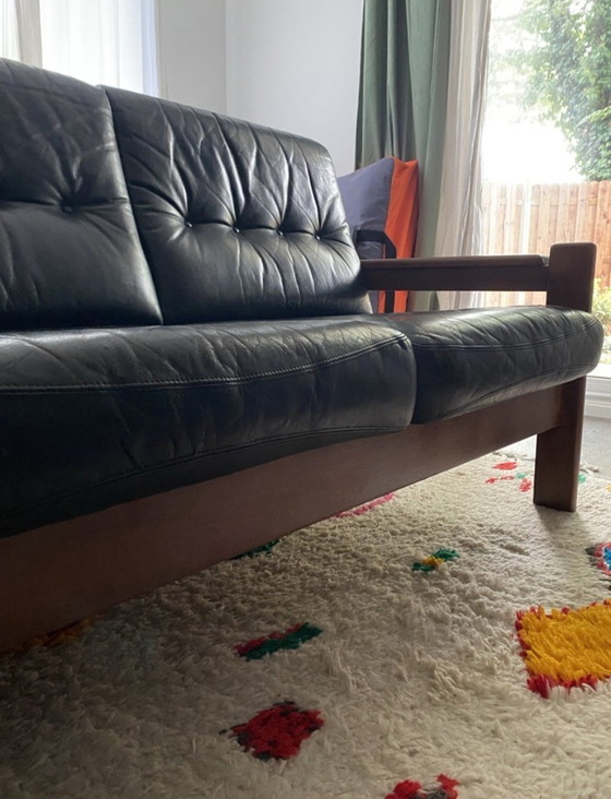 Image 1 of Danish Leather/Teak 70S Vintage Sofa 3-Seater. Great Condition