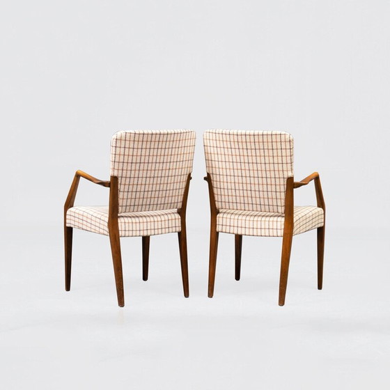 Image 1 of Pair of vintage beech and wool armchairs by Peter Hvidt and Orla Mølgaard-Nielsen for France et Søn, Denmark 1960