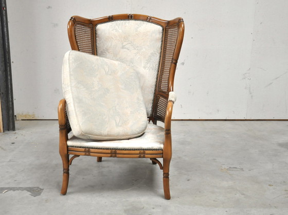 Image 1 of Fauteuil à oreilles en faux bambou dans le style Giorgetti