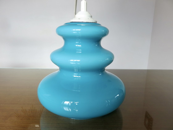 Image 1 of Blue Turquoise Opaline 70's Hanging Lamp