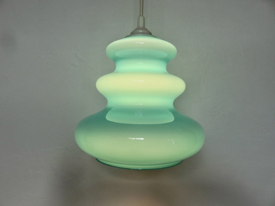 Image 1 of Blue Turquoise Opaline 70's Hanging Lamp