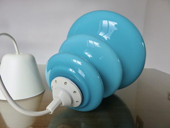 Image 1 of Blue Turquoise Opaline 70's Hanging Lamp