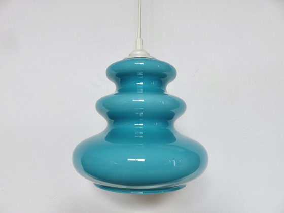 Image 1 of Blue Turquoise Opaline 70's Hanging Lamp