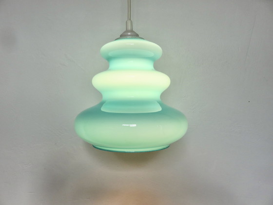 Image 1 of Blue Turquoise Opaline 70's Hanging Lamp