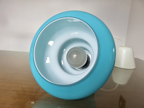 Image 1 of Blue Turquoise Opaline 70's Hanging Lamp