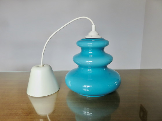 Image 1 of Blue Turquoise Opaline 70's Hanging Lamp