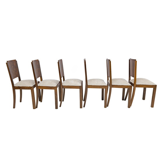 Image 1 of Six Art Dèco Italian Walnut Dining Chairs, 1940S