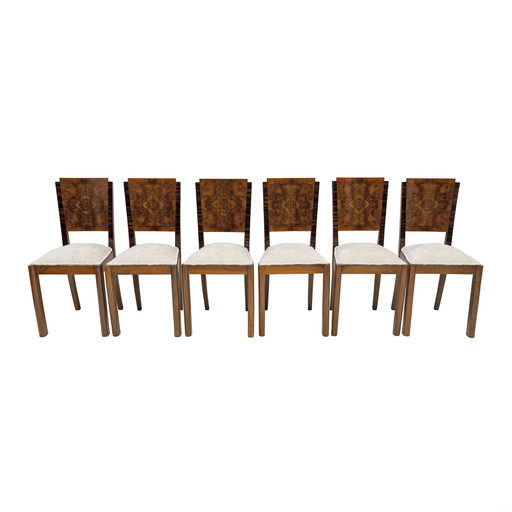 Six Art Dèco Italian Walnut Dining Chairs, 1940S