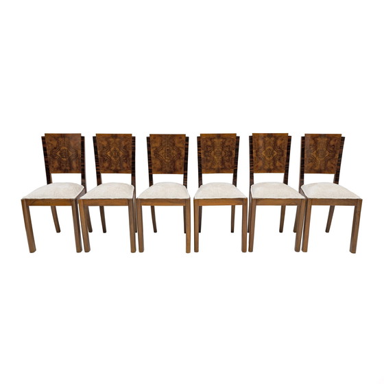 Image 1 of Six Art Dèco Italian Walnut Dining Chairs, 1940S