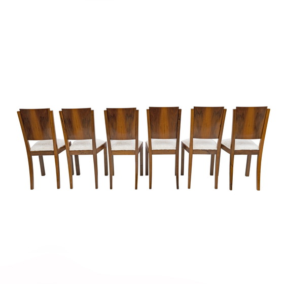 Image 1 of Six Art Dèco Italian Walnut Dining Chairs, 1940S