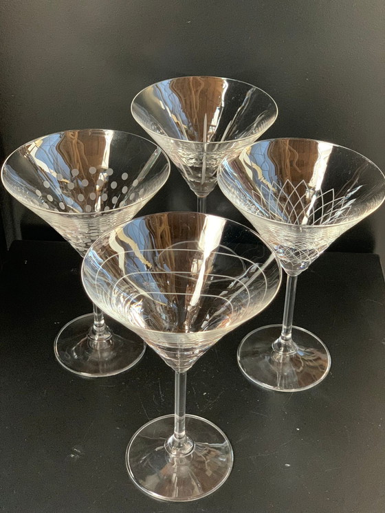 Image 1 of 4X Martini Or Cocktail Glasses With Various Engravings