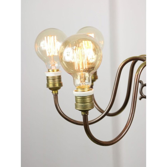 Image 1 of Minimal vintage brass chandelier with 8 branches