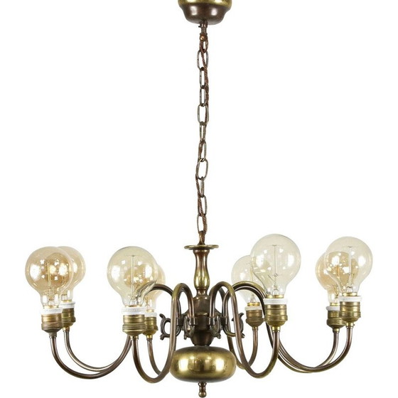 Image 1 of Minimal vintage brass chandelier with 8 branches