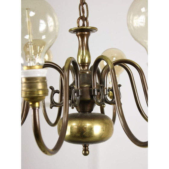 Image 1 of Minimal vintage brass chandelier with 8 branches